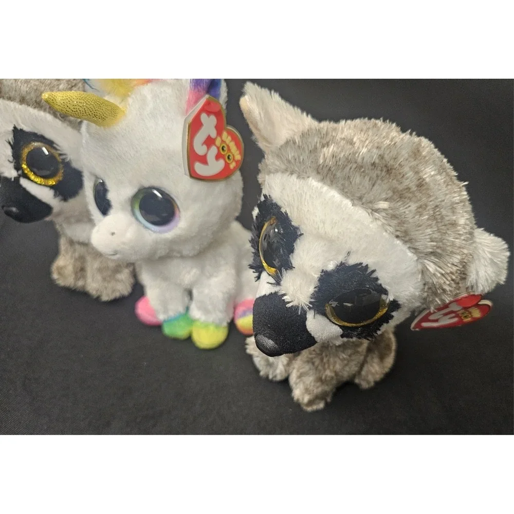 Ty‎ Beanie Boos Linus Lemur & Pixy Unicorn Plush Lot of 3 Stuffed Animals 6in